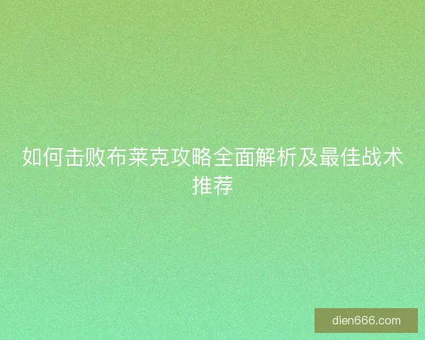 如何击败布莱克攻略全面解析及最佳战术推荐